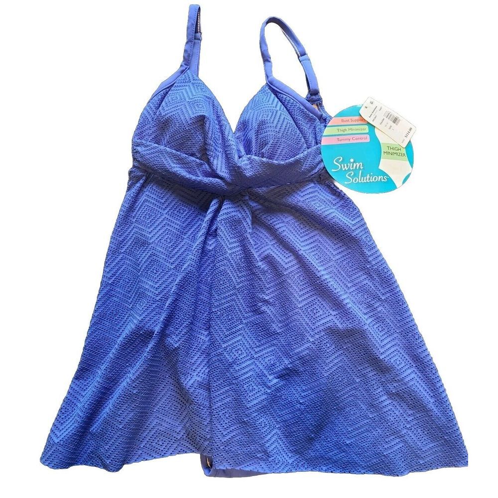 NWT Swim Solutions Women Sz 8 Tummy Control Swimsuit Cobalt Blue Thigh Minimizer